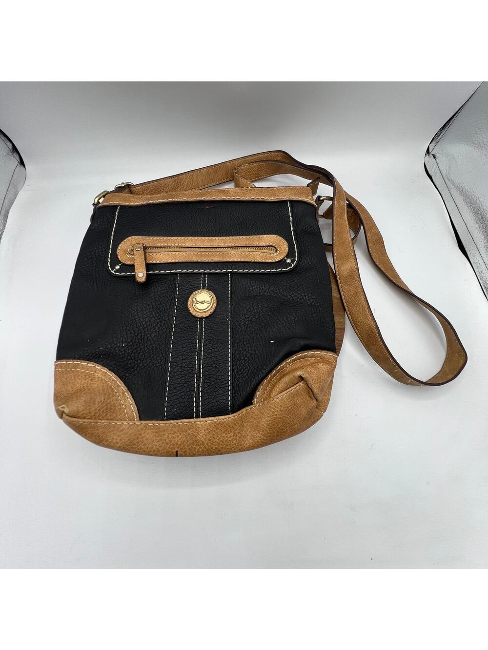 B.O.C. Born Concepts Black Tan Faux Leather Crossbody Bag Purse